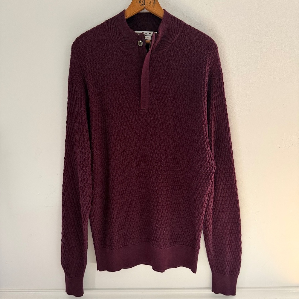Peter Millar 1/4 Zip Sweater XL Deep Purple Waffle Knit Mockneck Merino Wool